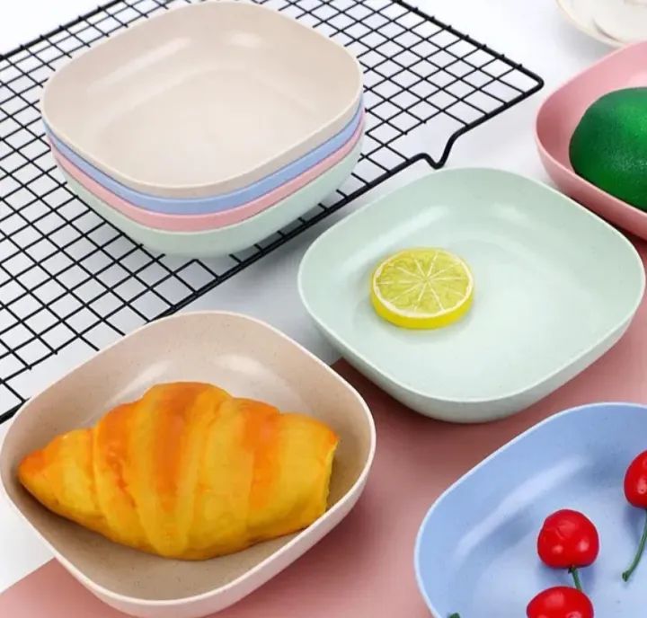 Kitchen Accessories Square Plastic Dinner Plate Set Set of 10 Pcs Colorful Snacks Breakfast Plate with Stand Kitchen Tools 10Pcs MultiColor